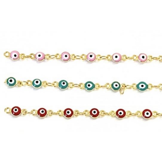 Chaine laiton dor  l'or fin avec perles-Mauvaise oeil par 20cm
