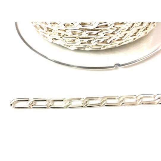 Chaine maille gourmette plate, en laiton plaque 10microns argent vif en FRANCE