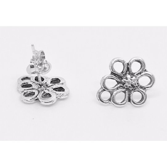 Boucles d'oreilles  clous motif fleur avec anneau 