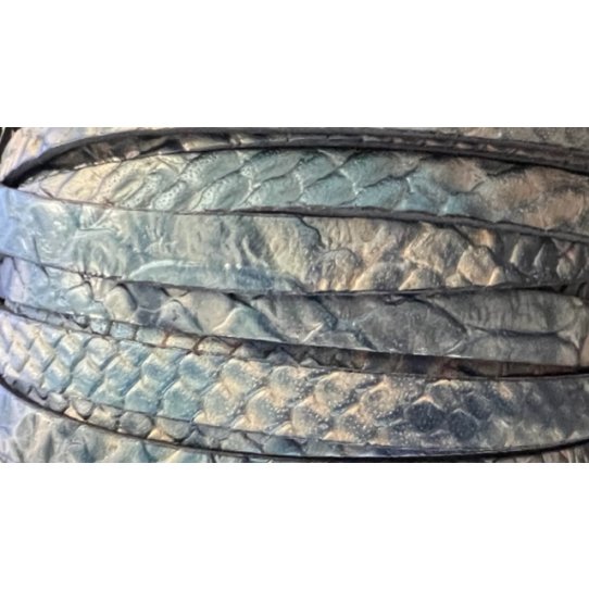 Cuir de veau 10mm motif python bleu metallis