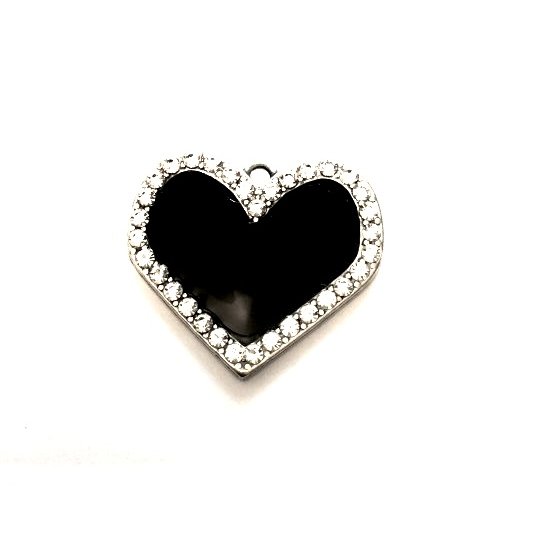 Pendant - heart enamel with rhinestone