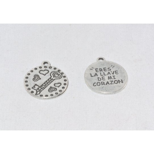 Pendant médaillon double face clé/écrit