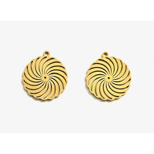 Pendant spirale en acier doré 16mm