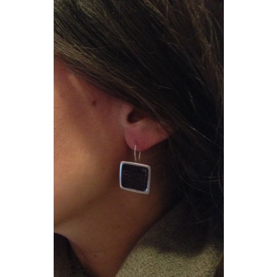 Pewter sleeper earrings, square-shaped
