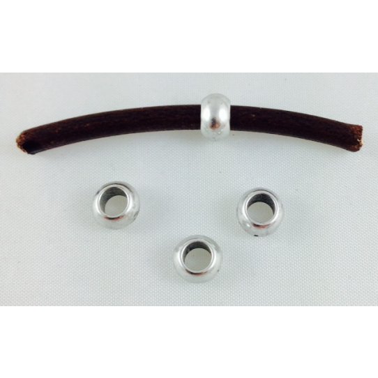 50 Perles plaqué argent pour cuir rond4mm