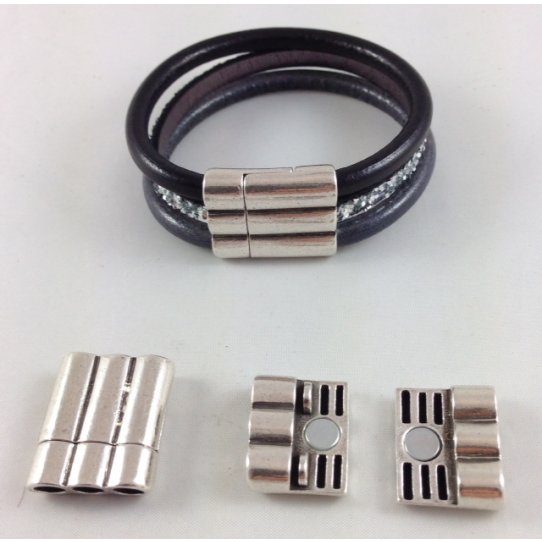  Fermoirs aimants 3 rangs pour cuir 5mm rond ou plat