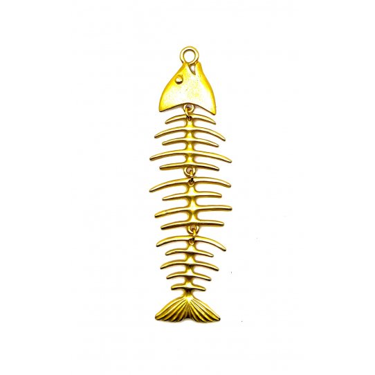Pendant arete de poisson en zamac or mat 96.3x 22.3 mm