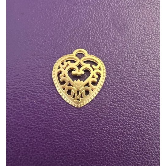 Pendant Coeur en filigranne dor  l'or fin13.8 x 13.7mm