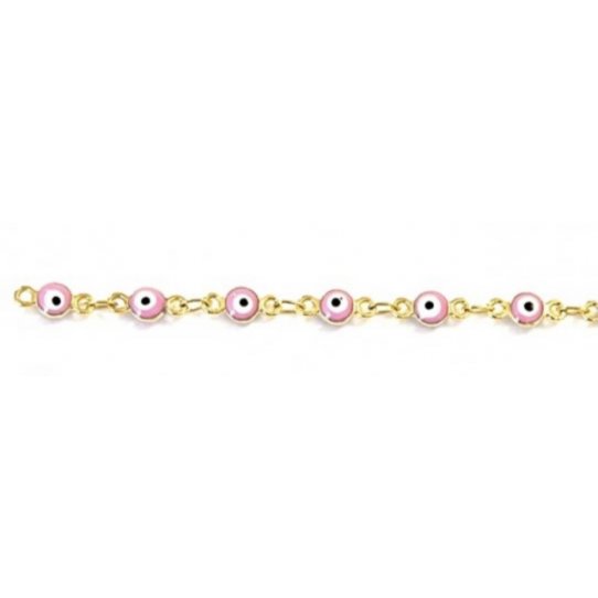 Chaine laiton dor  l'or fin avec perles-Mauvaise oeil par 20cm