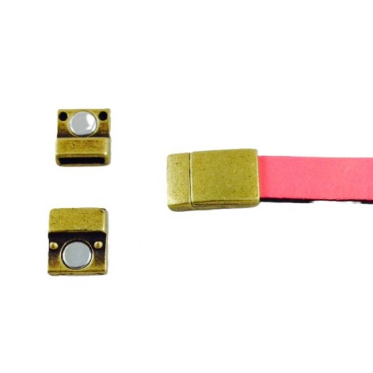 Fermoir aimant� en �tain pour cuir plat 10mm lisse court.
