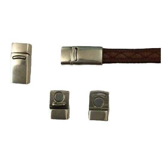 Magnetic clasp 8 mm with security, in pewter silver plated