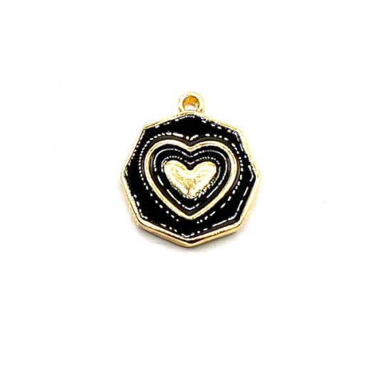 Pendant mdaille hexagonale coeur en laiton maill