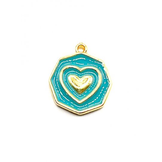 Pendant mdaille hexagonale coeur en laiton maill