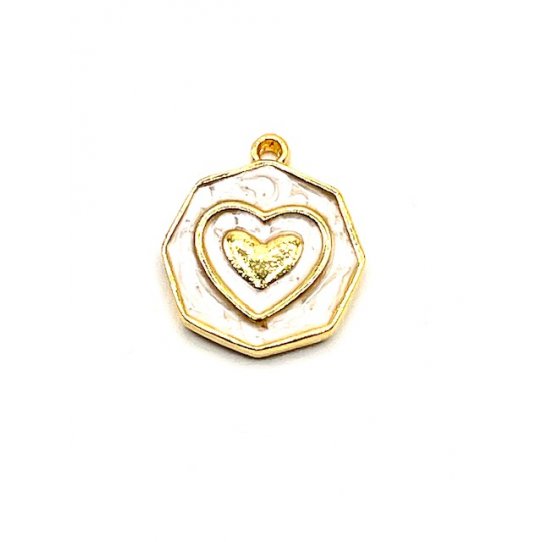Pendant mdaille hexagonale coeur en laiton maill