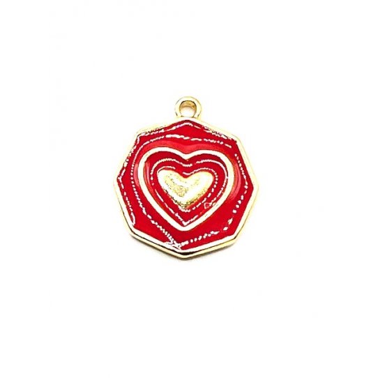 Pendant mdaille hexagonale coeur en laiton maill