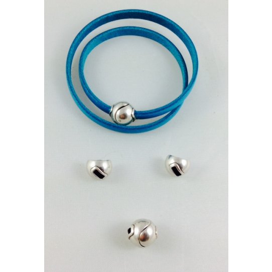 Pewter ball clasp for flat leather 5 mm