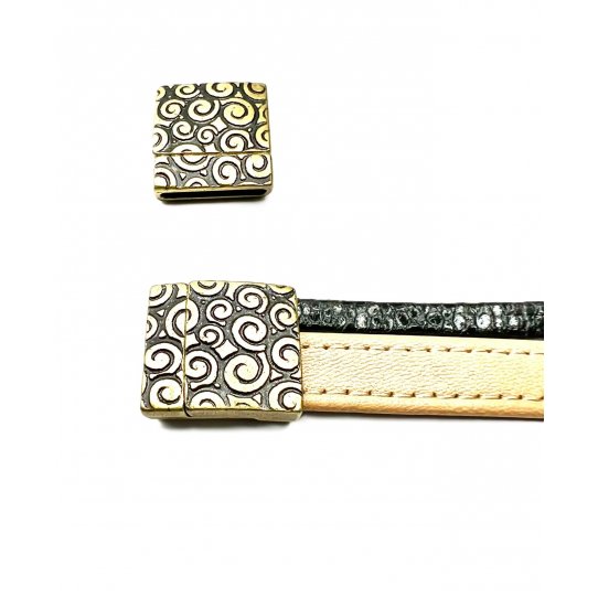 Pewter magnetic clasp for leather 15 mm silver plated spiral pattern