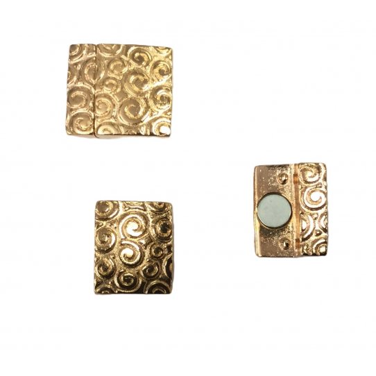 Pewter magnetic clasp for leather 15 mm silver plated spiral pattern