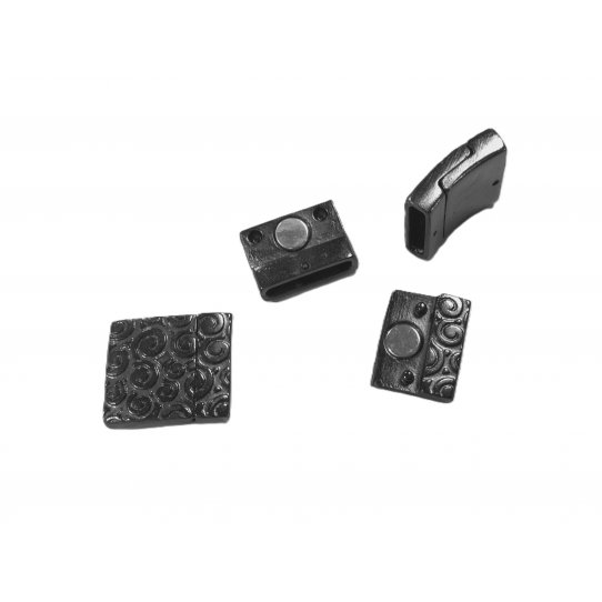 Pewter magnetic clasp for leather 15 mm silver plated spiral pattern