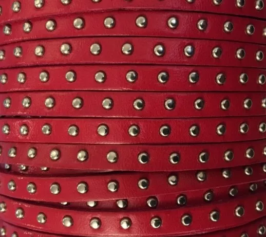 Cuir Veau - Clouté - Plat - 5mm - - Fuchsia