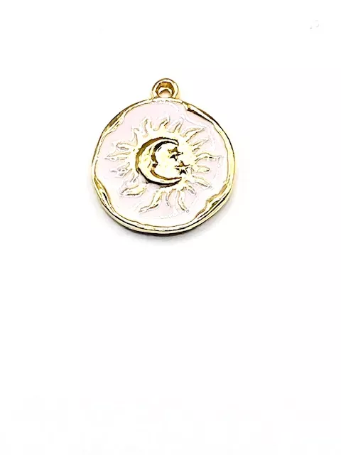2Pendants  médaille soleil lune étoile émaillé-en 9 couleurs - rose très clair