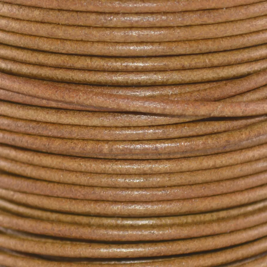 Cuir rond 2 mm couleurs pastel et métallisées - Camel