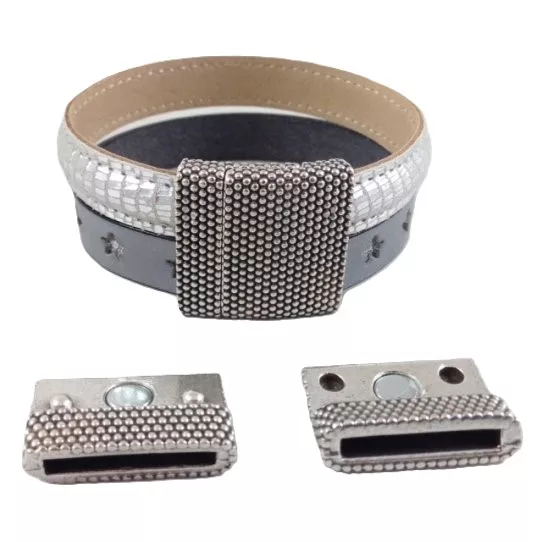 Fermoir aimanté 20mm en étain diamanté - Argent