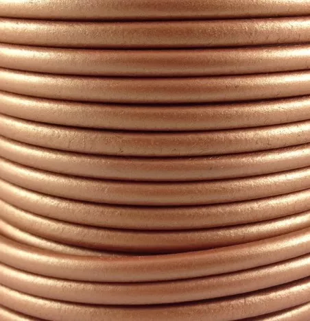 Cuir rond 5mm métalisé - Cuivre métallisé