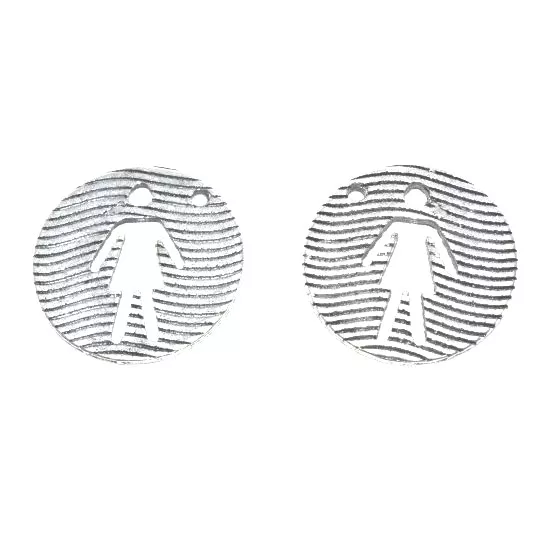 Pendant médaille rayé  avec forme femme dedans