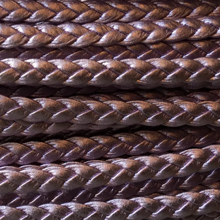 Cuir tressé 5 mm plat  double face - Lilas