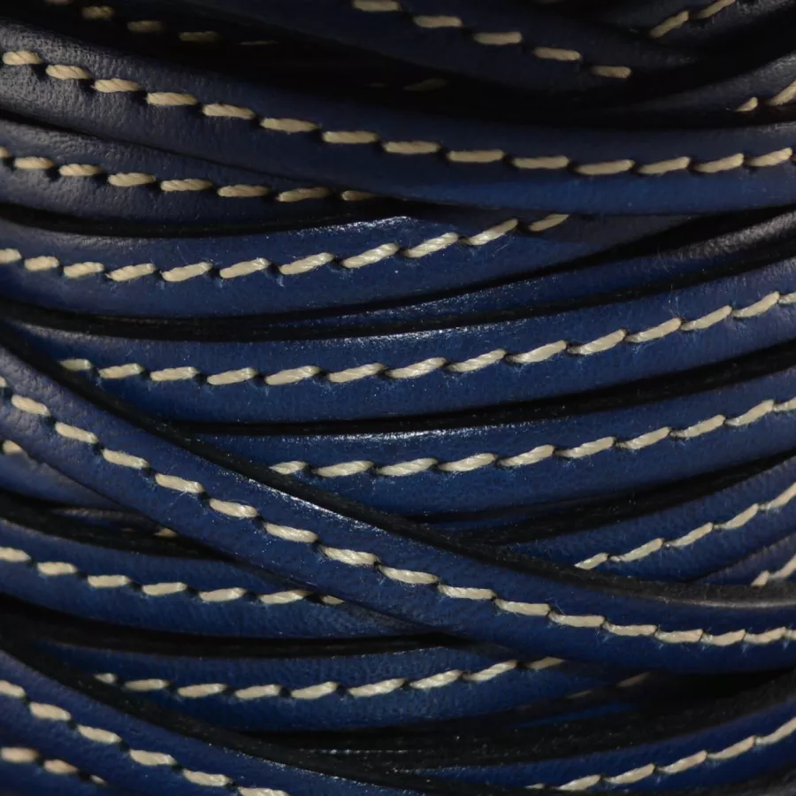 Cuir de veau cousu 5mm - Bleu marine