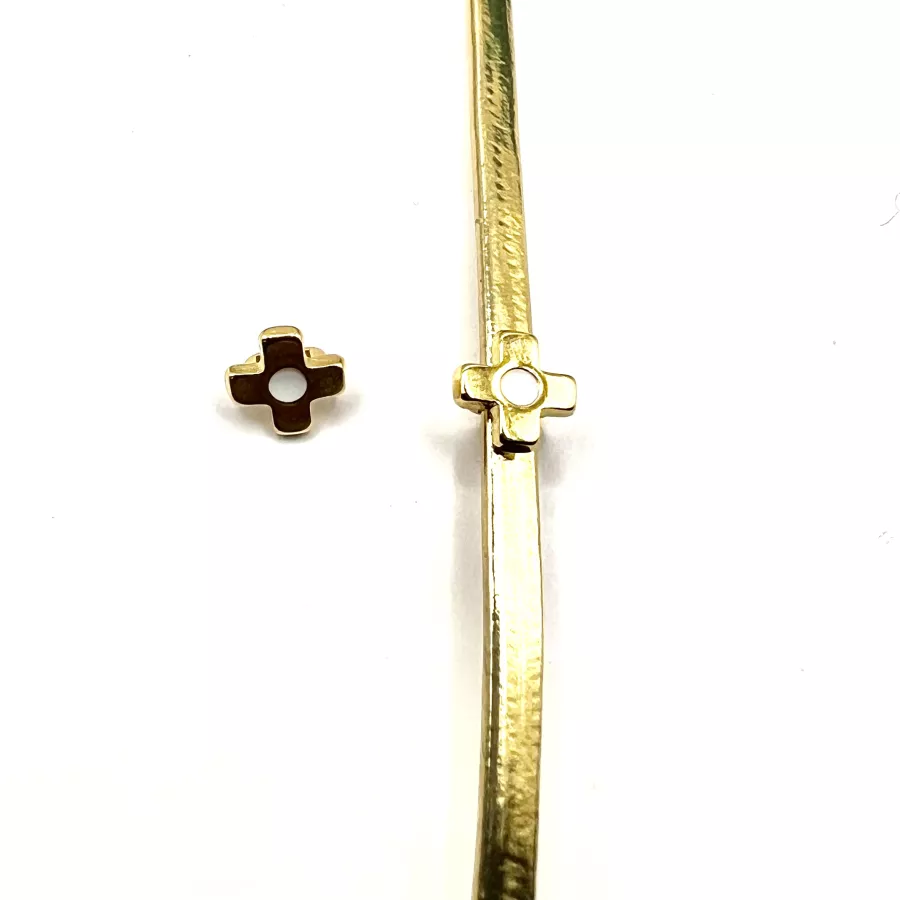 Passant croix doré émaillé blanc pour cuir 3mm