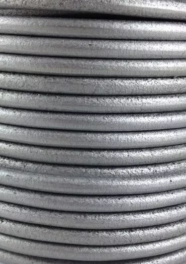 Cuir rond 5mm métalisé - Argent