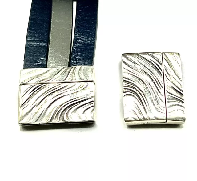 Fermoir aimanté motif wagues pour cuir 30mm argent antique
