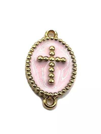 Intercalaire croix en laiton doré et émaillé - Rose clair