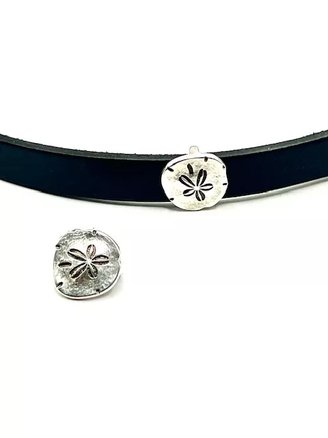 4 Passants pour cuir 10mm motif fleur en argent antique