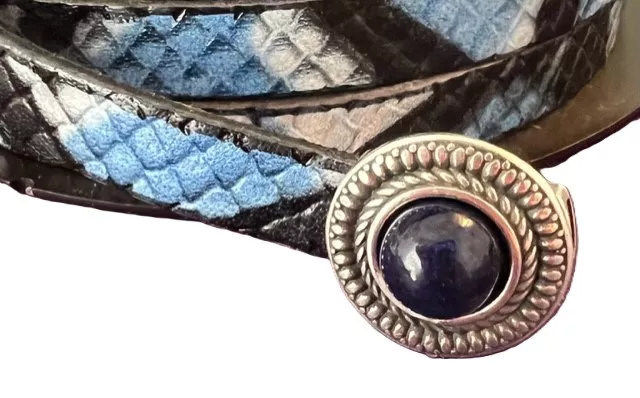 Fermoir aimanté Oeil de Tigre ou lapis lazuli pour cuir 10mm - Bleu