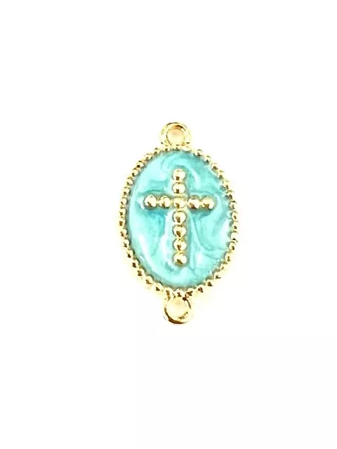 Intercalaire croix en laiton doré et émaillé - Turquoise