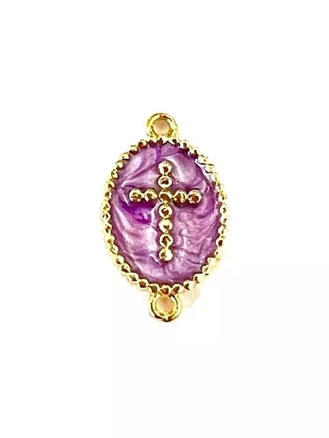Intercalaire croix en laiton doré et émaillé - Violet