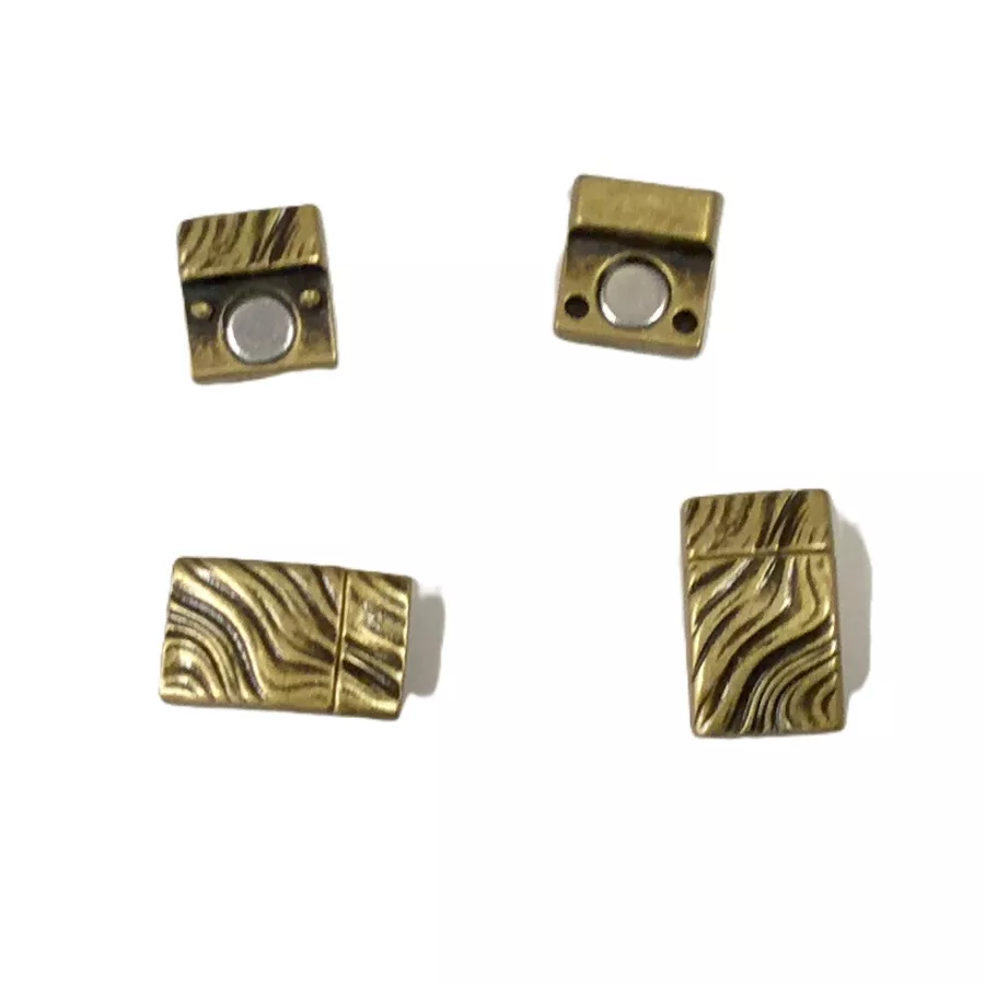 Fermoir aimanté en étain pour cuir plat 10mm motif vague - Bronze
