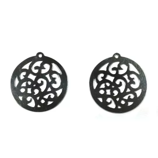 2Pendants  en laiton motif Arabesque plaqué 10 microns Fabrication Française