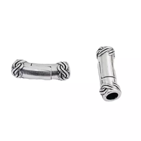 Fermoir aimanté pour cuir rond 5mm, en étain plaqué argent