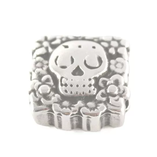 Passant tete de mort avec fleur  10mm pour cuir