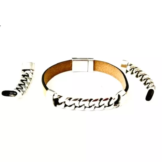 4 Intercalaires en forme de chaine gourmette pour cuir 10mm