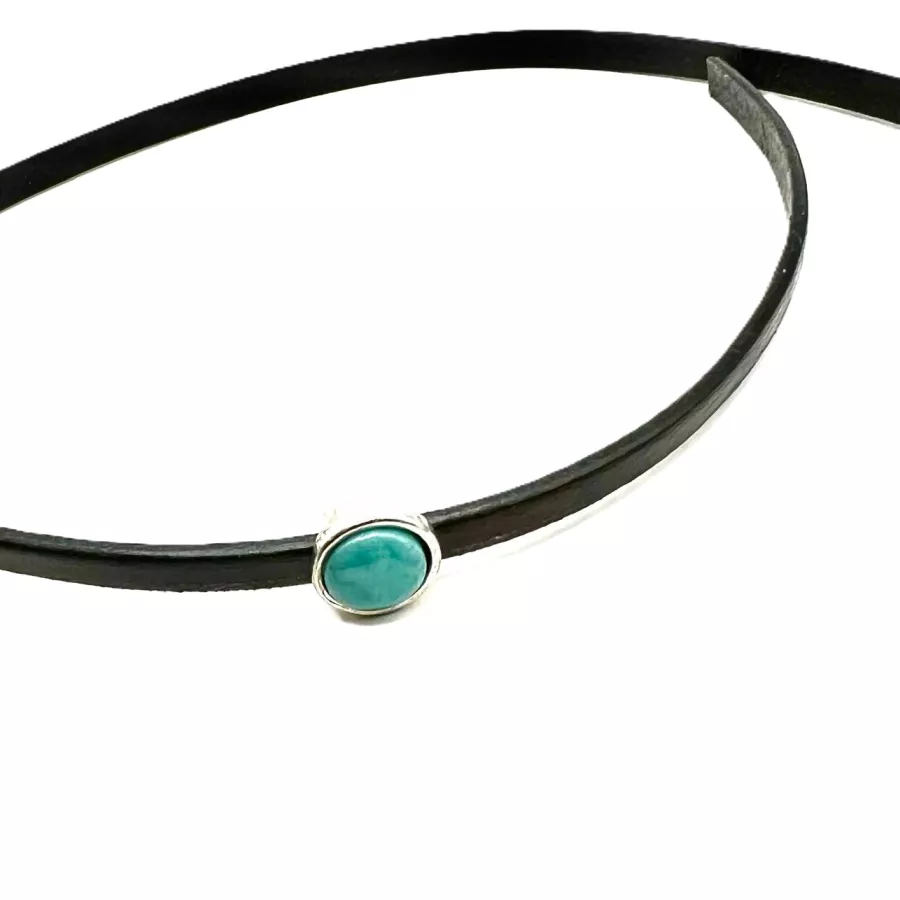 Passant avec pierre synthétique pour cuir plat 6mm - Bleu turquoise
