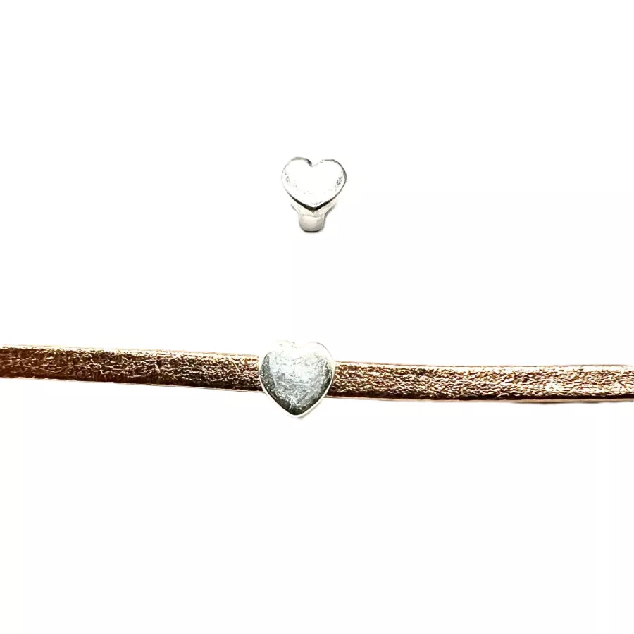 Passant coeur pour cuir 3mm 10microns d'argent