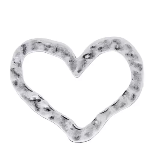 Pendant/intercalaire cœur plat martelé double face 50 x 38.50mm