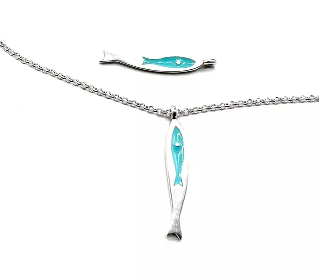 Pendant poisson émaillé turquoise