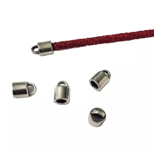 Cloche-embout pour cuir rond 3mm en étain plaqué argent