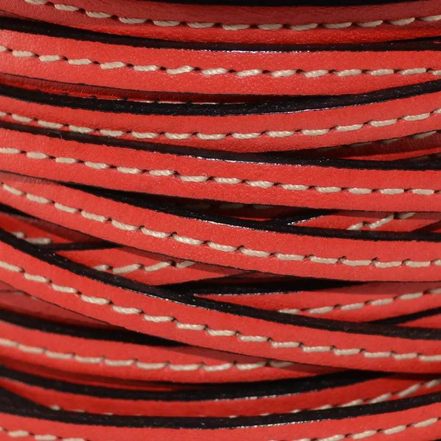 Cuir de veau cousu 5mm - Rouge Rouge